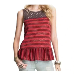 Free people striped tank top eyelet blouse sleeveless peplum